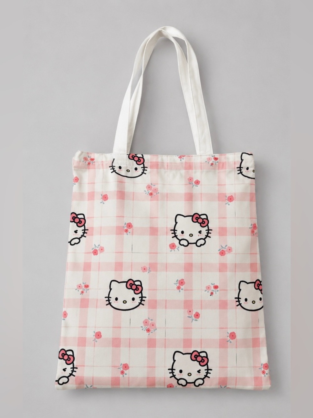 Hello Kitty Pink Plaid Floral Zipper Tote Bag